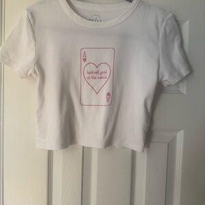 White Cropped T-Shirt with Pink Graphic